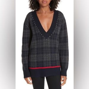 Sandro Crystal Embellished Plaid Sweater Size 1